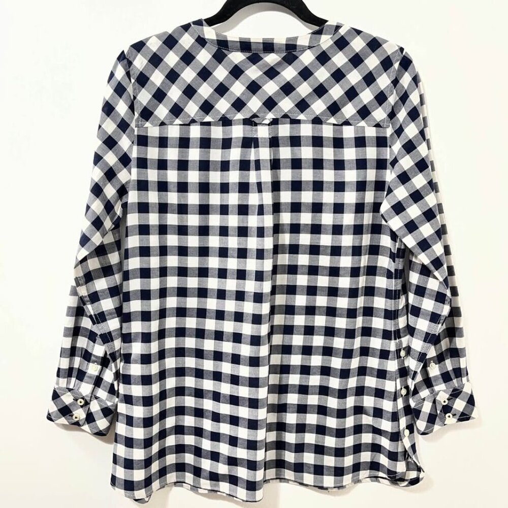 Talbots Navy Gingham Plaid Button Front Popover C… - image 8